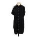 RACHEL Rachel Roy Casual Dress - Shirtdress Cold Shoulder Short sleeves: Black Print Dresses - Women's Size Small