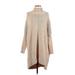 C+D+M Collection Casual Dress - Sweater Dress Turtleneck Long sleeves: Tan Color Block Dresses - Women's Size Small