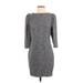 Leith Casual Dress - Sheath Crew Neck 3/4 sleeves: Gray Marled Dresses - Women's Size X-Small