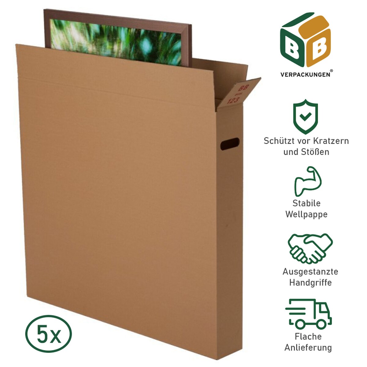 BB-Verpackungen GmbH 5 x Bilderkarton (915 x 200 x 860 mm) stabil 2-wellig Versandkarton Bilder Gemälde Paket DHL braun Transport Umzug BB-Verpackungen Image