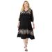 Plus Size Women's Tiered Embroidered Shirtdress by Roaman's in Black Geo Bouquet (Size 12)