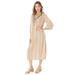 Plus Size Women's Kaftan Crinkle Dress by Roaman's in Khaki Embellished Print (Size 38/40)