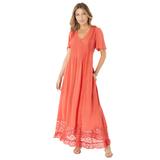Plus Size Women's Lace-Panelled Crinkle Boho Dress by Roaman's in Dusty Coral (Size 26/28)