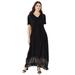 Plus Size Women's Lace-Panelled Crinkle Boho Dress by Roaman's in Black (Size 34/36)