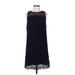 Ann Taylor LOFT Casual Dress - Shift Crew Neck Sleeveless: Blue Print Dresses - Women's Size 4