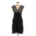 Scarlett Nite Casual Dress - Mini V-Neck Short sleeves: Black Print Dresses - Women's Size 8