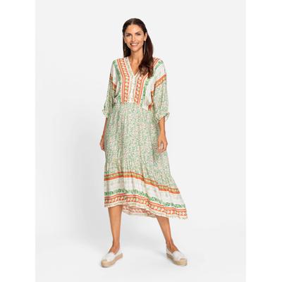 Sommerkleid INSPIRATIONEN "Kleid", Damen, Gr. 40, Normalgrößen, orange (ecru, orange, gemustert), 100% Viskose, gemustert, wadenlang, V-Ausschnitt, Kurzarm, Kleider Image