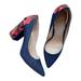 Jessica Simpson Shoes | Jessica Simpson Denim Blue Heels Floral Embroidered Size 7.5 | Color: Blue/Pink | Size: 7.5