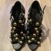 Gucci Shoes | Gucci Black Babouska Studded Strappy Sandals Heels Shoes Sz 38 | Color: Black/Gold | Size: 7.5