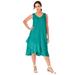 Plus Size Women's Linen Flounce Dress by Jessica London in Waterfall (Size 24 W)