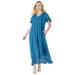 Plus Size Women's Lace-Panelled Crinkle Boho Dress by Roaman's in Dusty Indigo (Size 42/44)