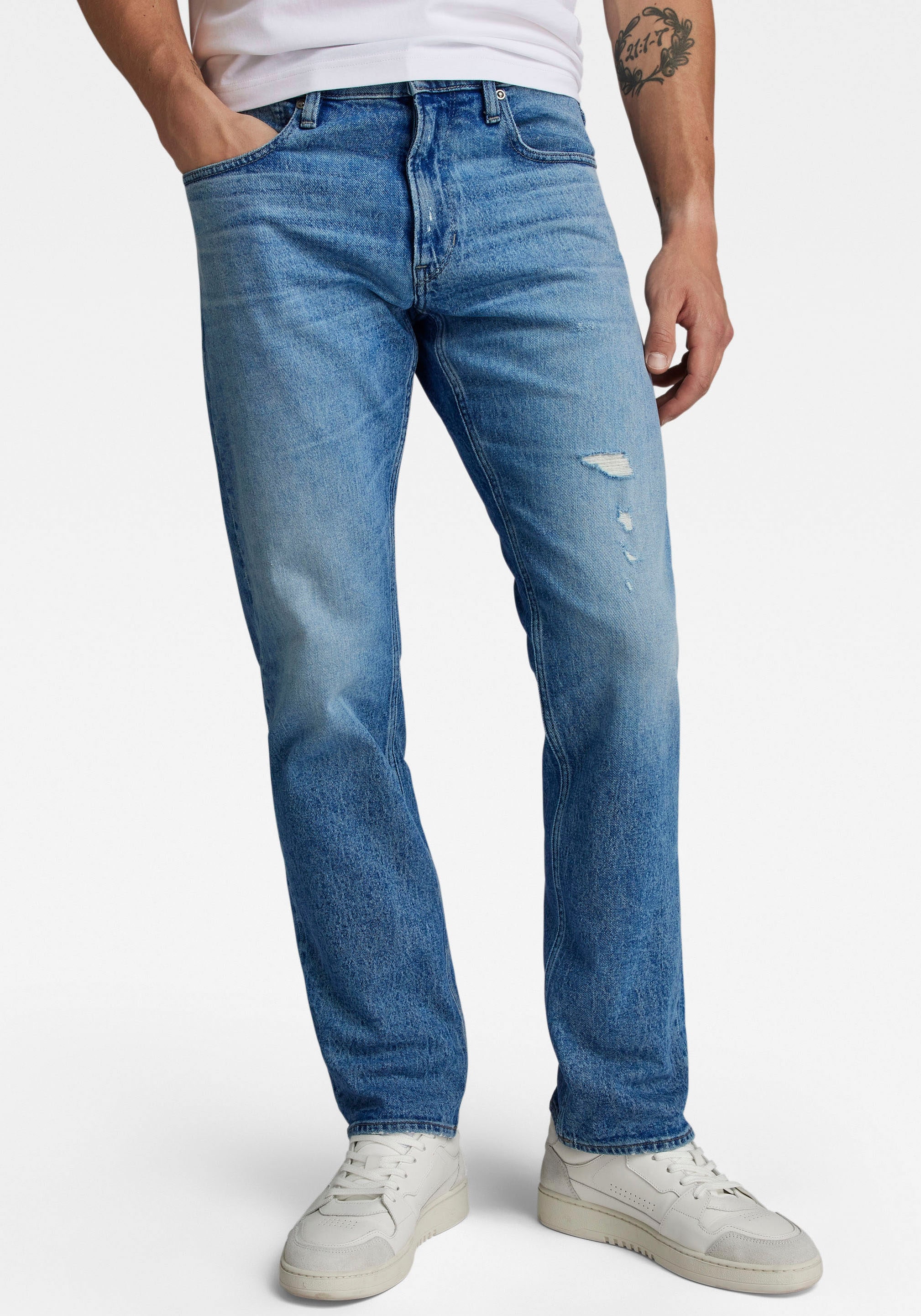 Straight-Jeans G-STAR "Mosa Straight", Herren, Gr. 32, Länge 32, blau (sun faded blau donau), Denim/Jeans, Obermaterial: 99% Baumwolle, 1% Elasthan, straight fit normal, Jeans Straight-Jeans, mit hellen Nähten