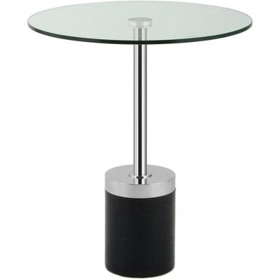 Beistelltisch KAYOOM "Lana 125, robuste Glasplatte, Sockel in Mamor Optik", schwarz (silber, schwarz, silber, klar), B:46cm H:53cm T:46cm, 100% Edelstahl, 100% Glas, 100% Marmor, Tische, robust, pflegeleicht, hochwertig, Outdoor und Indoor geeignet Image