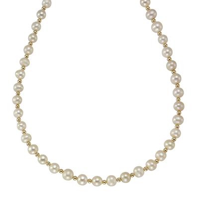 Collierkettchen "Gold 375 Perle weiß 6-7mm", gelb, FASCINATION BY ELLEN K., Halsketten, Damen, 45cm, Gold, L: 45cm B: 7.0mm, glänzend, B:7.0mm