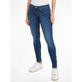 Slim-fit-Jeans TOMMY JEANS "Skinny Jeans Marken Low Waist Mittlere Leibhöhe" Gr. 32, Länge 30, blau (denim medium1) Damen Jeans Röhrenjeans