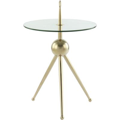 Beistelltisch KAYOOM "Ontario 325, Runde Glasplatte aus Sicherheitsglas, 100% Edelstahl", gold (gold, klar, gold, klar), B:46cm H:70cm T:46cm, 100% Edelstahl, Sicherheitsglas, Tische, Minimalistisch, Gestell in Tripod-Design, mit Tragering Image