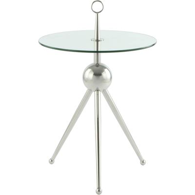 Beistelltisch KAYOOM "Ontario 325, Runde Glasplatte aus Sicherheitsglas, 100% Edelstahl", silber (silber, klar, silber, klar), B:46cm H:70cm T:46cm, 100% Edelstahl, Sicherheitsglas, Tische, Minimalistisch, Gestell in Tripod-Design, mit Tragering Image