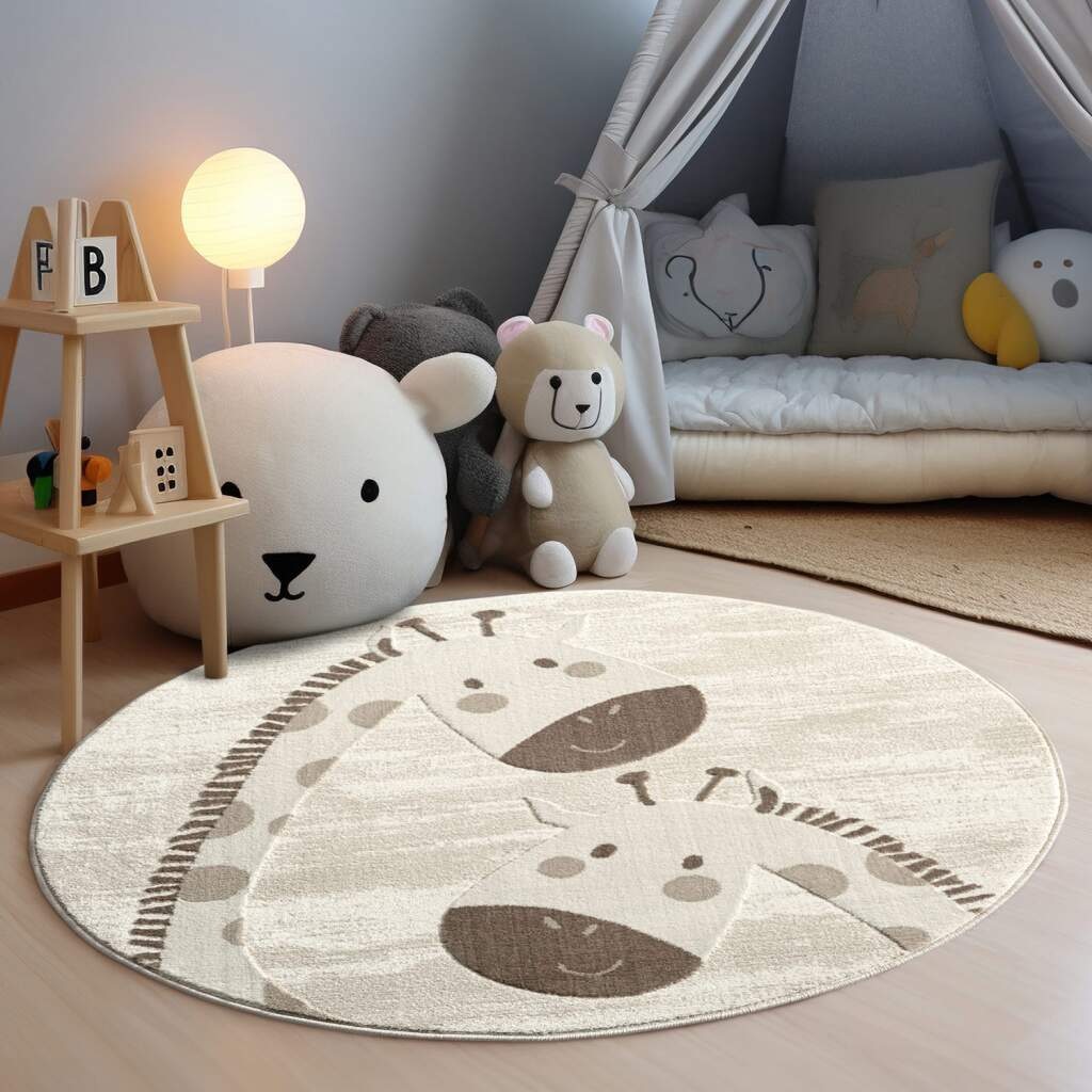 Kinderteppich CARPET CITY "MARA719", beige (creme), H:11mm Ø:120cm, Obermaterial: 70% Polypropylen, 30% Polyester, Teppiche, Kinderteppich, Kinderzimmer, Kurzflor,robust,Tiere, Spielzimmer
