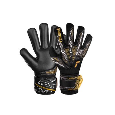 Torwarthandschuhe REUSCH "Attrakt Silver NC Finger Support", Damen, Gr. 8, gold (schwarz, goldfarben), 30% Polyester, 30