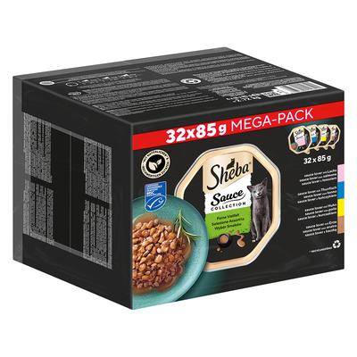 64x 85g Multipack Sheba Varietäten Schälchen Sauce Lover (Lachs, Thunfisch, Huhn, Ente)...