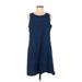 Eileen Fisher Casual Dress - A-Line Scoop Neck Sleeveless: Blue Solid Dresses - Women's Size Medium Petite