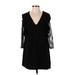 Zara Basic Casual Dress - Mini V Neck 3/4 sleeves: Black Print Dresses - Women's Size Small