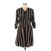 Speed Control Casual Dress - Mini V Neck 3/4 sleeves: Brown Stripes Dresses - Women's Size Medium