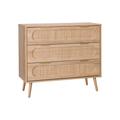 Commode décor bois, cannage arrondi, 3 tiroirs