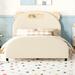 Zoomie Kids Aaniya Platform Bed w/ Bear-Shaped Headboard & Embedded Light Stripe & /Upholstered/Velvet in Brown | Wayfair