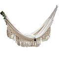 Openuye Deluxe Double Hammock Swing Chair New Large 2 Person Hammock Boho 2x1.5m Brazilian Macrame Fringed Indoor Hanging Swing