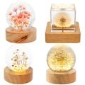 Qenwkxz Dandelion Crystal Ball Night Light with Wooden Base USB Powered Night Lamp Fancy Crystal LED Night Light Portable Night Lamp Crystal Ball Dandelion in Glass Night Lamp for Home