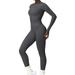 Women Yoga Jumpsuit Sports Romper Long Sleeve Unitard Stretchy Playsuit Ribbed Knit Zip Up Workout Outfit Slim Fit One Piece Bodysuit Fitness Sportswear Daily Wear