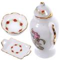 Rag Doll House Mini Ceramic Teapot Set Kitchen Scene Accessories Kettle Flatware Tablewares Home Decoration Bowl