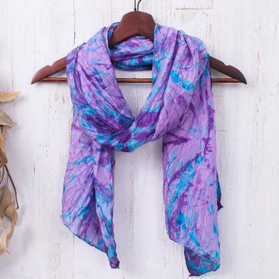 'Tie-Dyed Iris and Teal Silk Scarf Handcrafted in ...