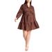 Plus Size Women's Mini Shirt Dress With Belt by ELOQUII in Dark Chestnut (Size 24)