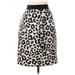 Ann Taylor Casual Wrap Skirt Knee Length: Ivory Leopard Print Bottoms - Women's Size 10