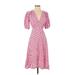 Boohoo Casual Dress - A-Line V Neck Short sleeves: Pink Polka Dots Dresses - Women's Size 1