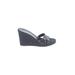 Salvatore Ferragamo Wedges: Blue Print Shoes - Women's Size 8 - Open Toe