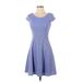 Xhilaration Casual Dress - Mini Scoop Neck Short sleeves: Blue Print Dresses - Women's Size Small