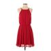 Blue Rain Casual Dress - Mini Halter Sleeveless: Red Print Dresses - Women's Size Small