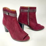 Coach Shoes | Coach Ankle Boots Womens 8.5 Burgundy Suede Leather Peep Toe Booties Block Heel. | Color: Purple/Red | Size: 8.5