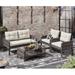 Esmlada 4-Piece Patio Furniture Set Outdoor Rattan Wicker Sofa Set with Cushions & Coffee Table Conversation Sofa Set with Tempered Glass Table Top