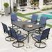 Sophia & William 7 Piece Outdoor Patio Dining Set Textilene Chairs and Table Furniture Set Blue