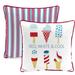 Jordan Manufacturing 16 x 16 Red White and Cool Multicolor Novelty and Stripe Reversible Square Outdoor Throw Pillow with Welt