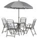 SYTHERS 6PCS Outdoor Dining Set with Umbrella Garden Glass Table 4PCS Folding Patio Chairs