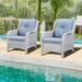 PARKWELL Outdoor Sofa Chair - Wicker Patio Chairs with Cushions for Porch Balcony Backyard Apartment - Set of 2 - Offwhite Wicker and Light Blue Cushions