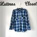 American Eagle Outfitters Tops | American Eagle Boyfriend Fit Blue Plaid Long Sleeve Button Down Shirt Size Large | Color: Blue/White | Size: L