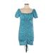 Shein Casual Dress - Mini Square Short sleeves: Blue Dresses - Women's Size Large