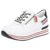 Plateausneaker REMONTE, Damen, Gr. 45, bunt (weiß, dunkelblau), Leder, sportlich, Schuhe, mit Wechselfußbett, Freizeitschuh, Halbschuh, Schnürschuh