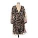 Madewell Casual Dress - A-Line Plunge 3/4 sleeves: Black Floral Dresses - New - Women's Size Small